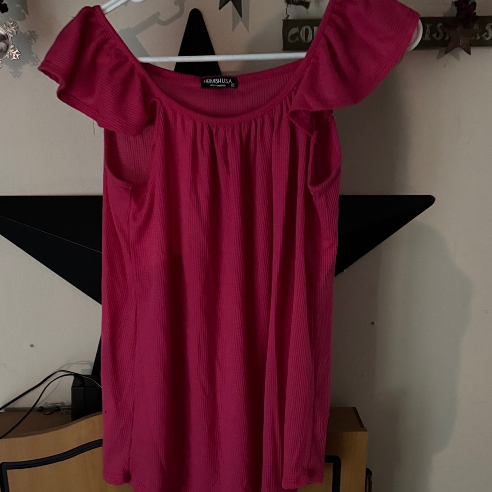 HEIMISH USA Pink flutter sleeve Blouse